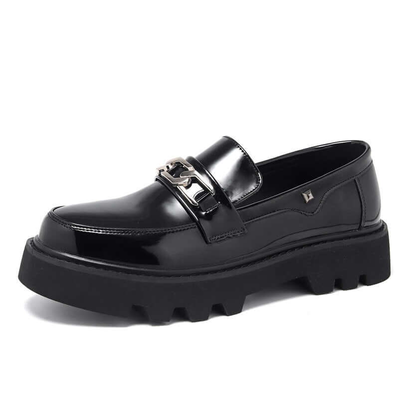 Men's Round Head Leisure Low-top Patent Leather Shoes