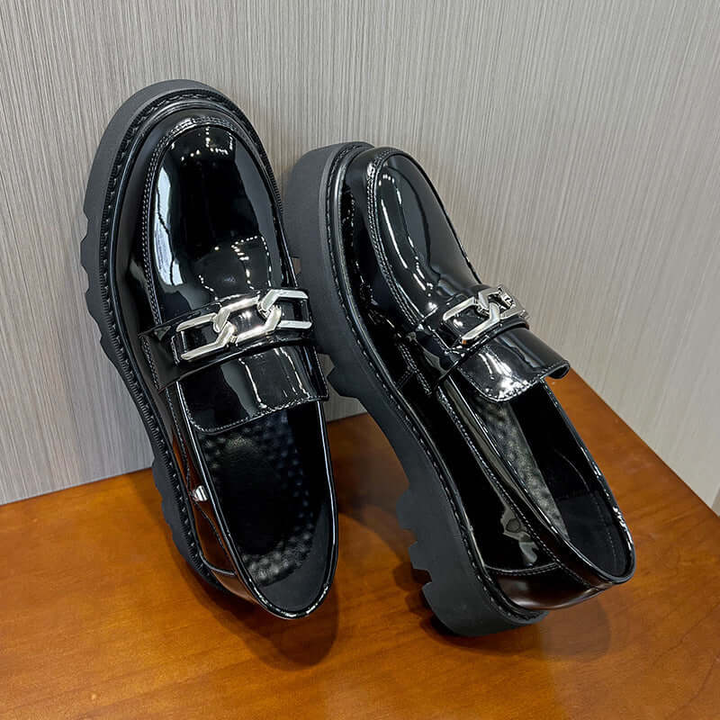 Men's Round Head Leisure Low-top Patent Leather Shoes