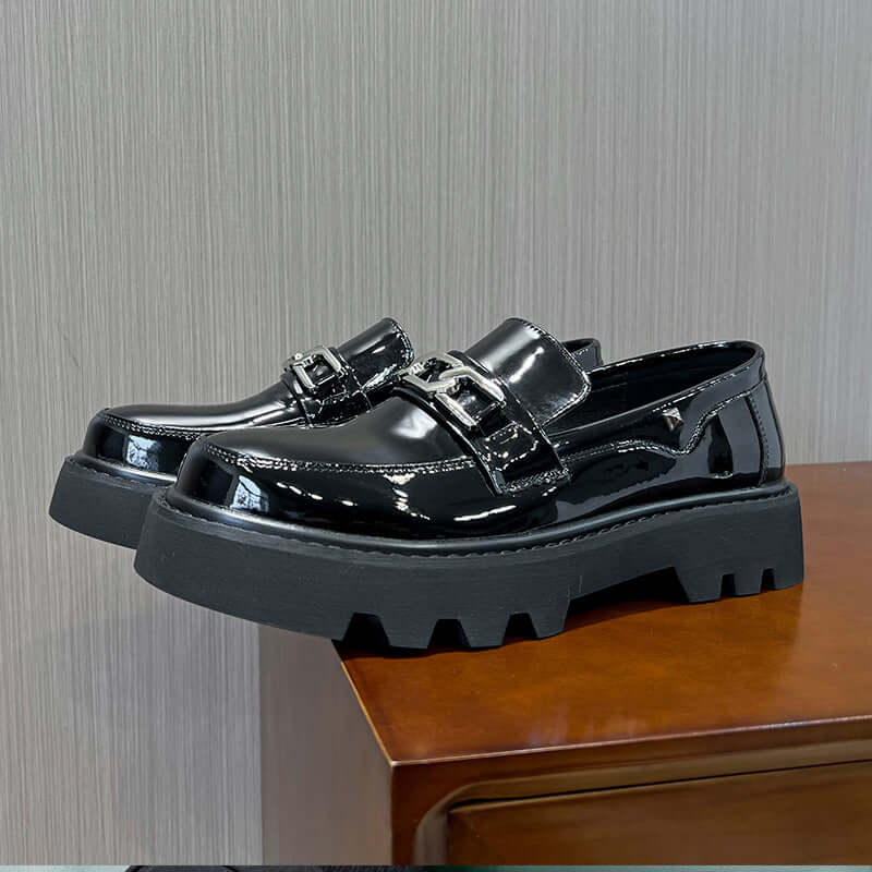 Men's Round Head Leisure Low-top Patent Leather Shoes