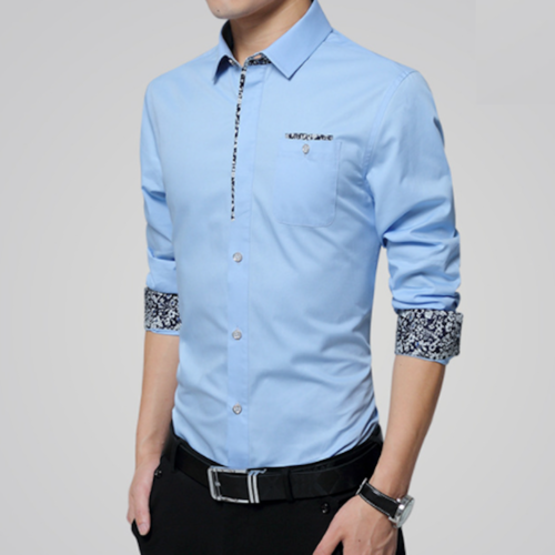 Mens Long Sleeve Button Down Shirt With Floral Details