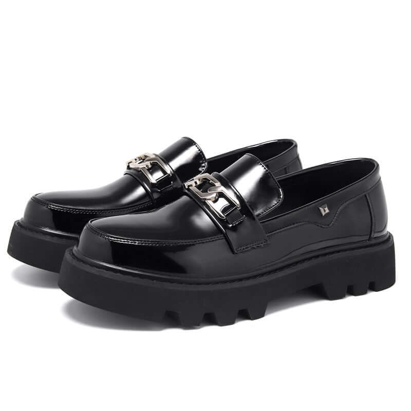 Men's Round Head Leisure Low-top Patent Leather Shoes