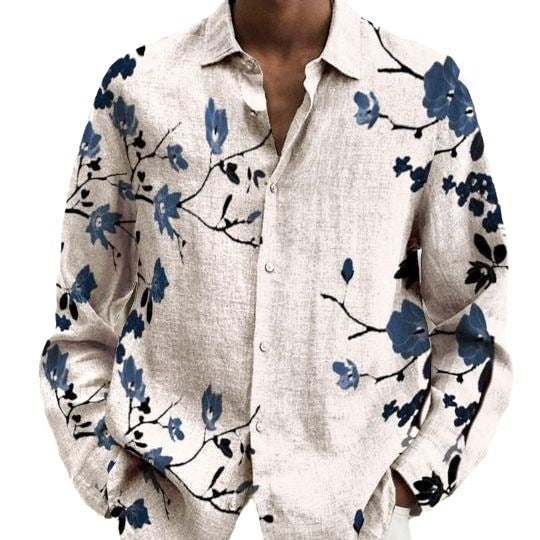 Men's Casual Long Sleeve Shirt Fashion Musical Note Floral