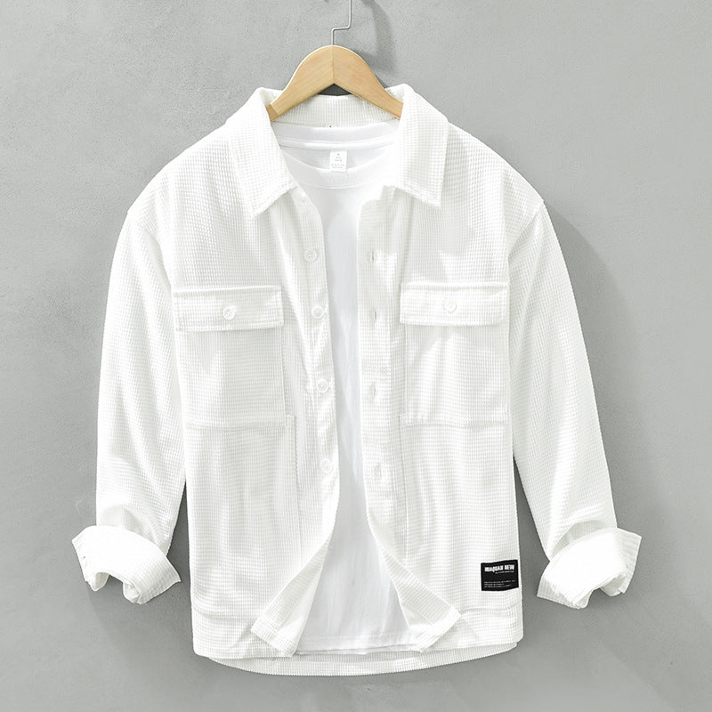 Waffle Long Sleeve Shirt Japanese Style Workwear Top