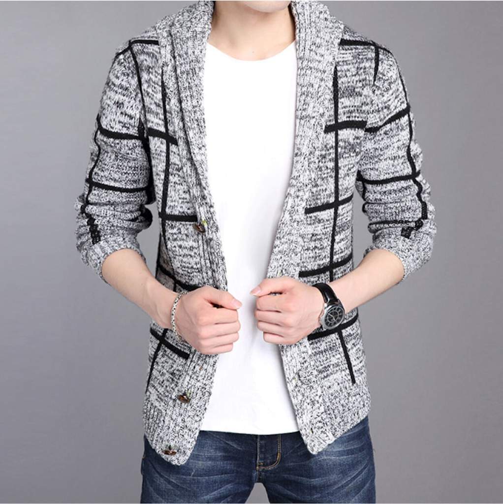 Mens Shawl Collar Gray Cardigan