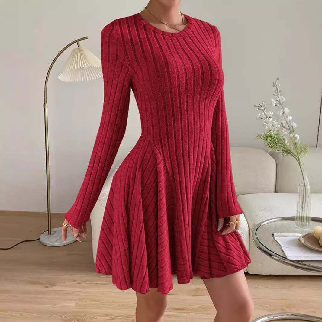 Women's French Knitted Long-sleeved Dress Short Skirt